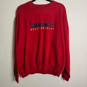 Vintage Timberland Weathergear Red Crew Neck Embroidered Sweatshirt Size XL
